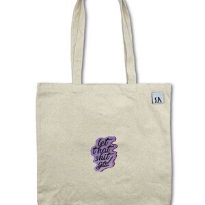 Let That Shit Go Purple Embroidered Tote Bag - Beige